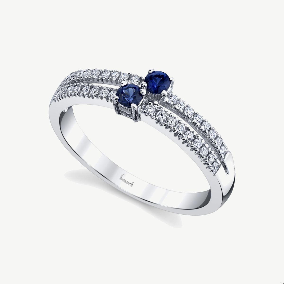 Picture of 14K Gold Blue Sapphire Ruby Two Stone Ring with Split Shank and Prong Set Rounds