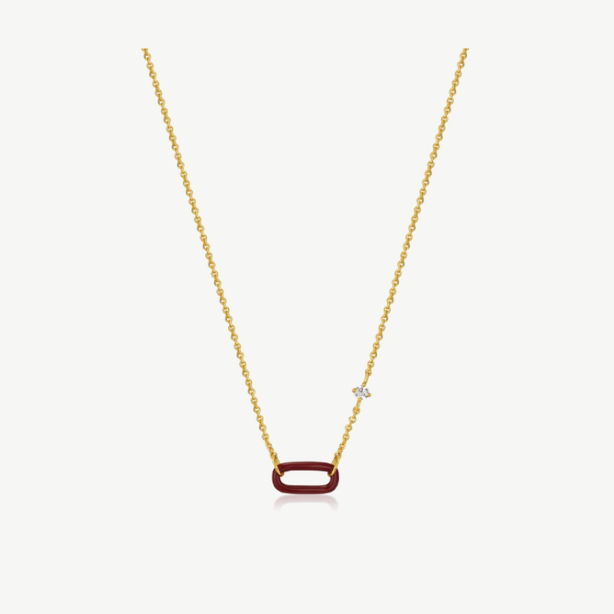 Picture of 14K Yellow Gold Plated Sterling Silver Claret Red Enamel Link Necklace