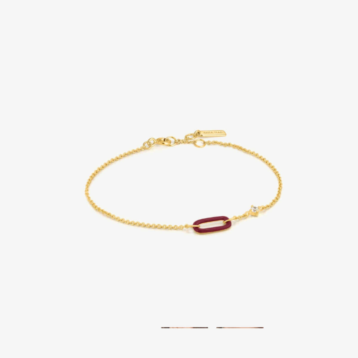 Picture of 14K Yellow Gold Plated Sterling Silver Claret Red Enamel Bold Single Link Bracelet