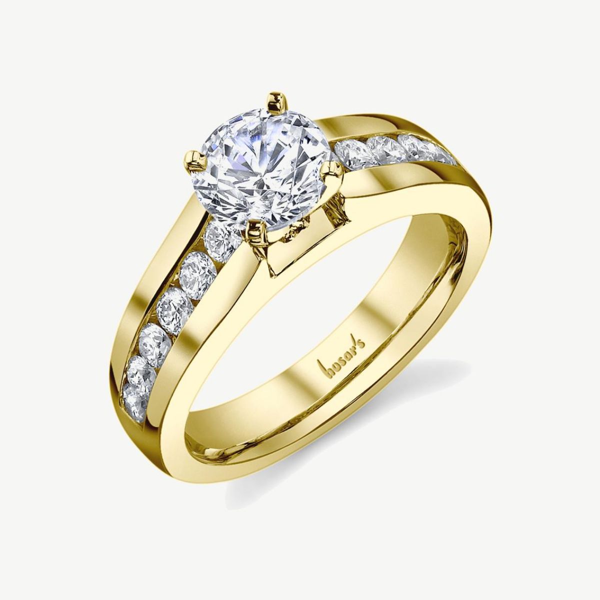 Picture of 14K Yellow Gold Classic Diamond Channel Set Cathedral Engagement Ring