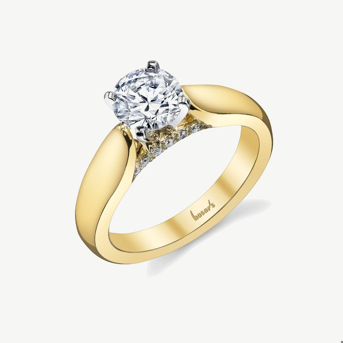 Picture of 14K Gold Cathedral Solitaire Ring with Peg Head and Curved Shoulders