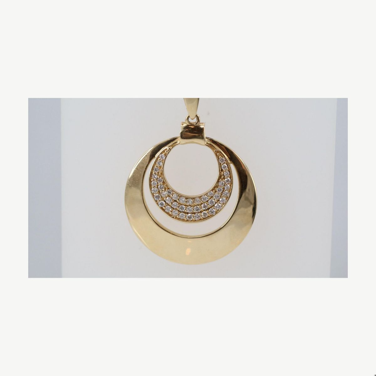 Picture of 14K Gold Diamond Double Circle Pendant with Plain and Pave Set Rounds