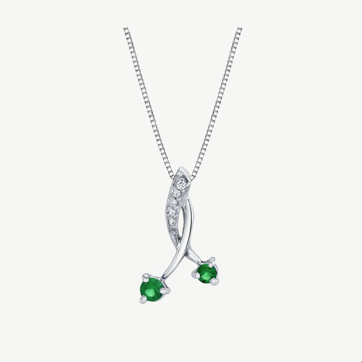 Picture of 14K Gold Emerald Ribbon Pendant with Prong Set Rounds and Bead Set Bale