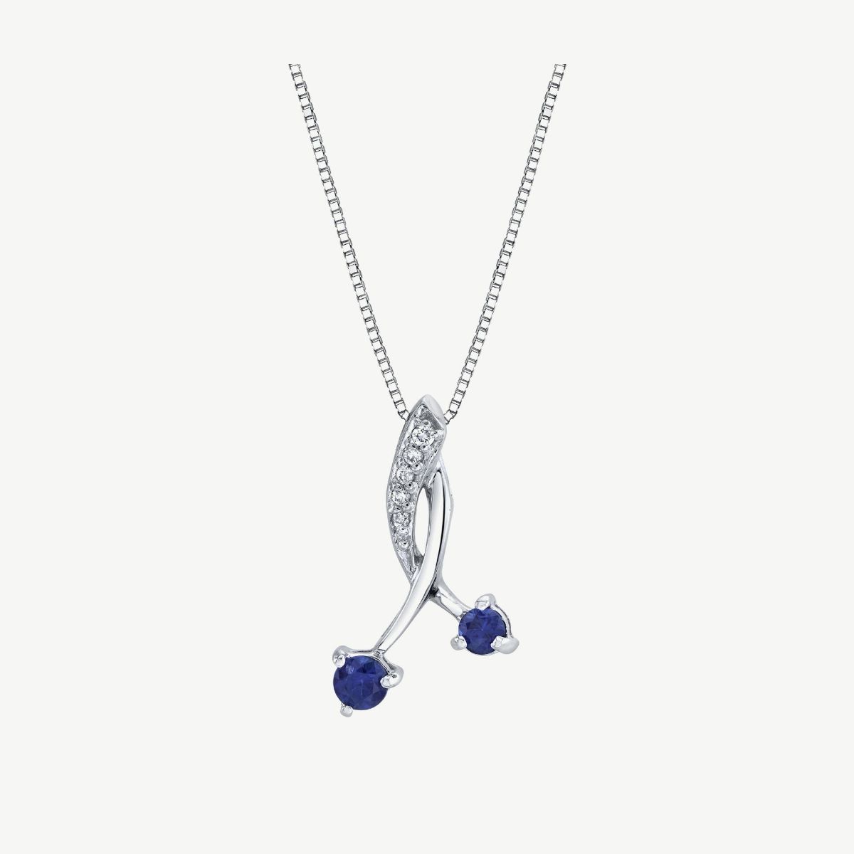 Picture of 14K Gold Blue Sapphire Pendant with Ribbon Design Prong Set Rounds Bead Set Stones in Bale