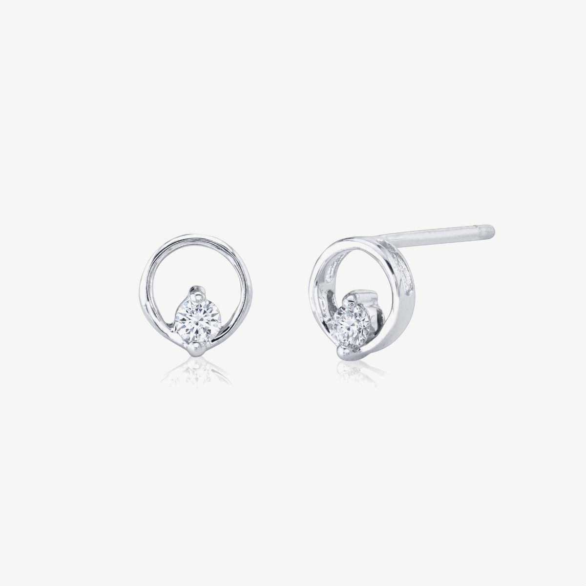 Picture of 14K Gold Diamond Circle Earrings with Prong Set Rounds and Posts