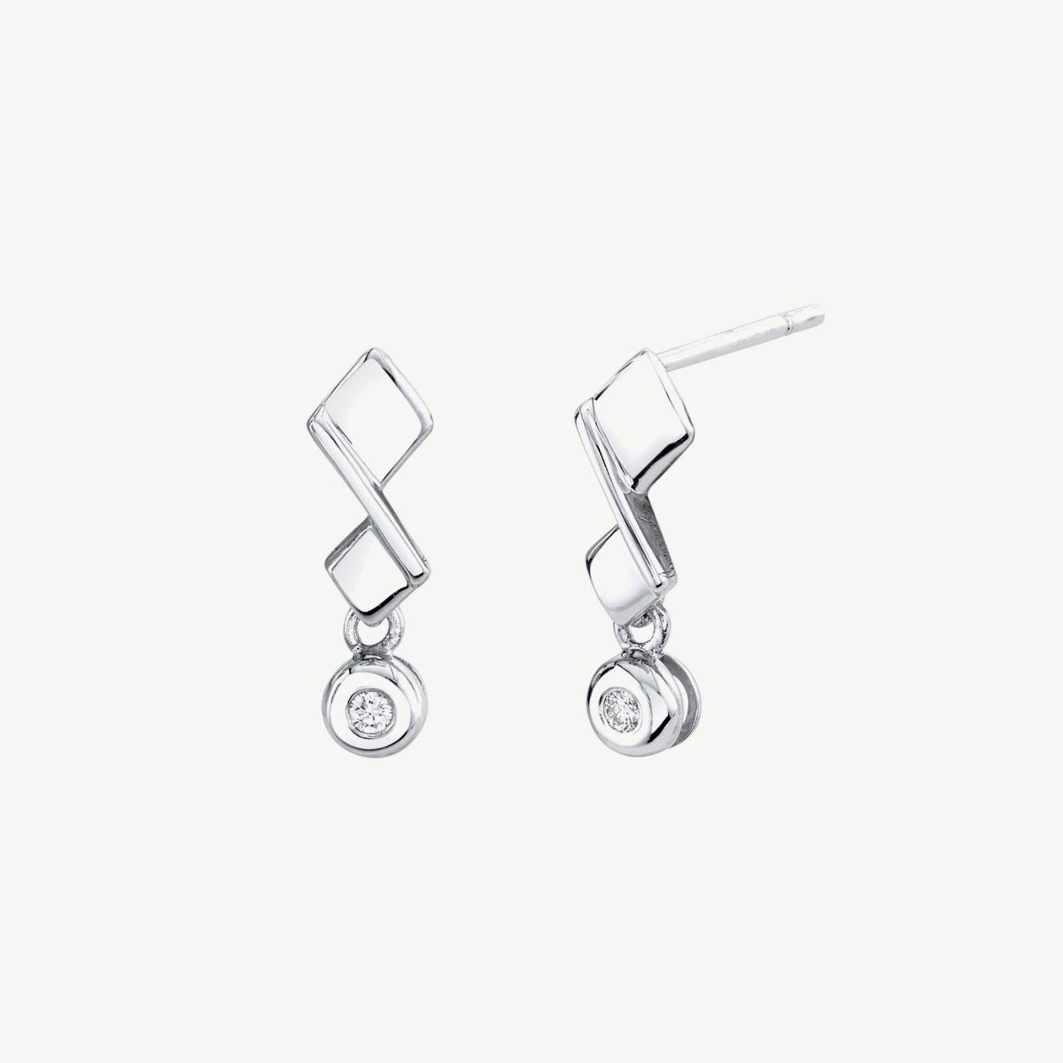 Picture of 14K Gold Diamond Figure Eight Earrings with Dangling Bezel Set Rounds