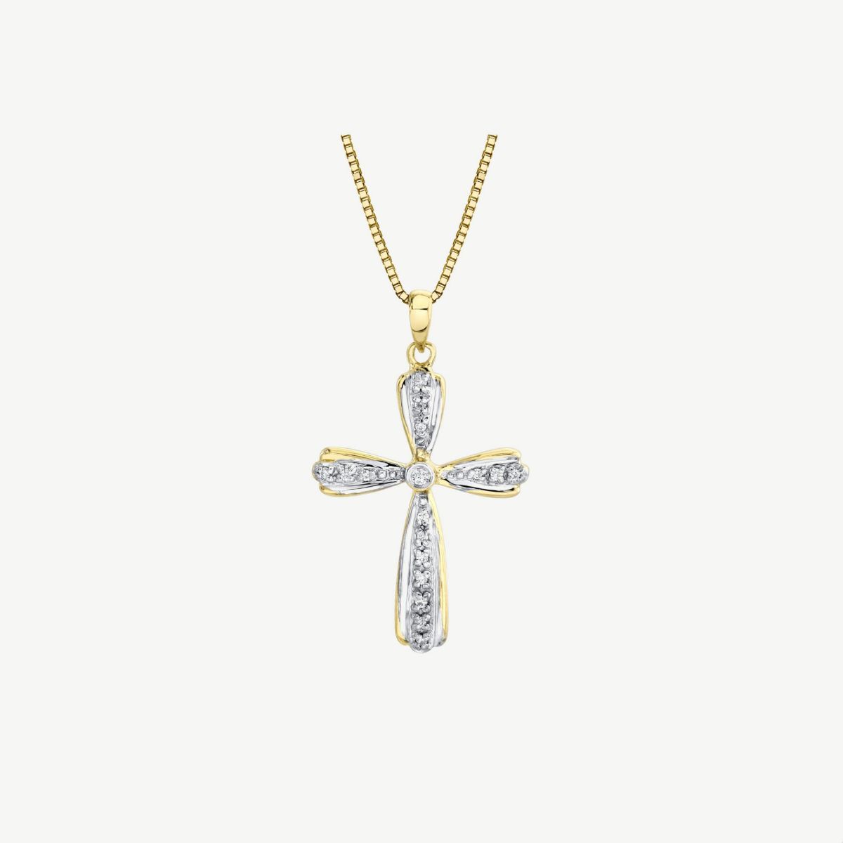 Picture of 14K Gold Diamond Cross Pendant with Bezel Set and Prong Set Rounds Tapered Bale