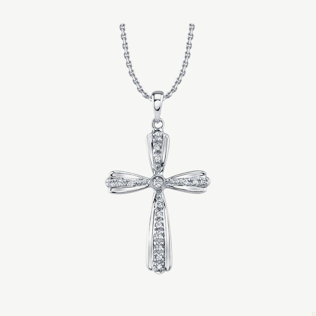 Picture of 14K Gold Diamond Cross Pendant with Bezel Set and Prong Set Rounds Tapered Bale