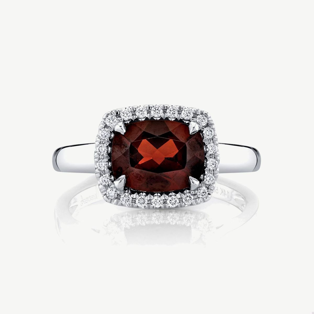 Picture of 14K Gold Pyrope Garnet Ring with Halo and Elongated Cushion Shape