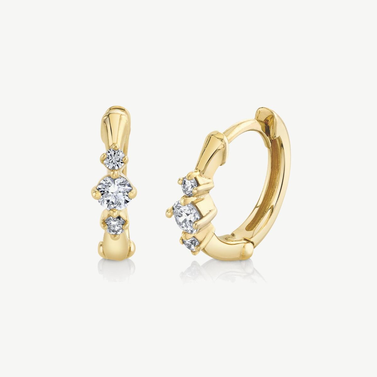 Picture of 14K Three-Stone Diamond Hoop Earrings