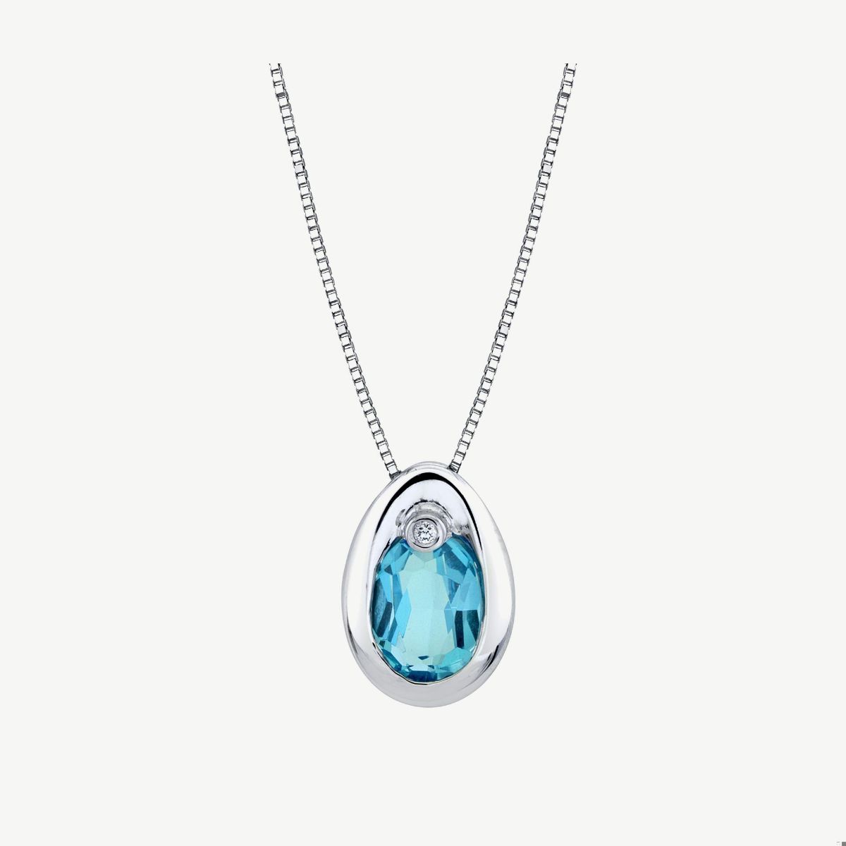 Picture of 14K Gold Blue Topaz Teardrop Pendant with Bezel Set Oval and Hidden Bale