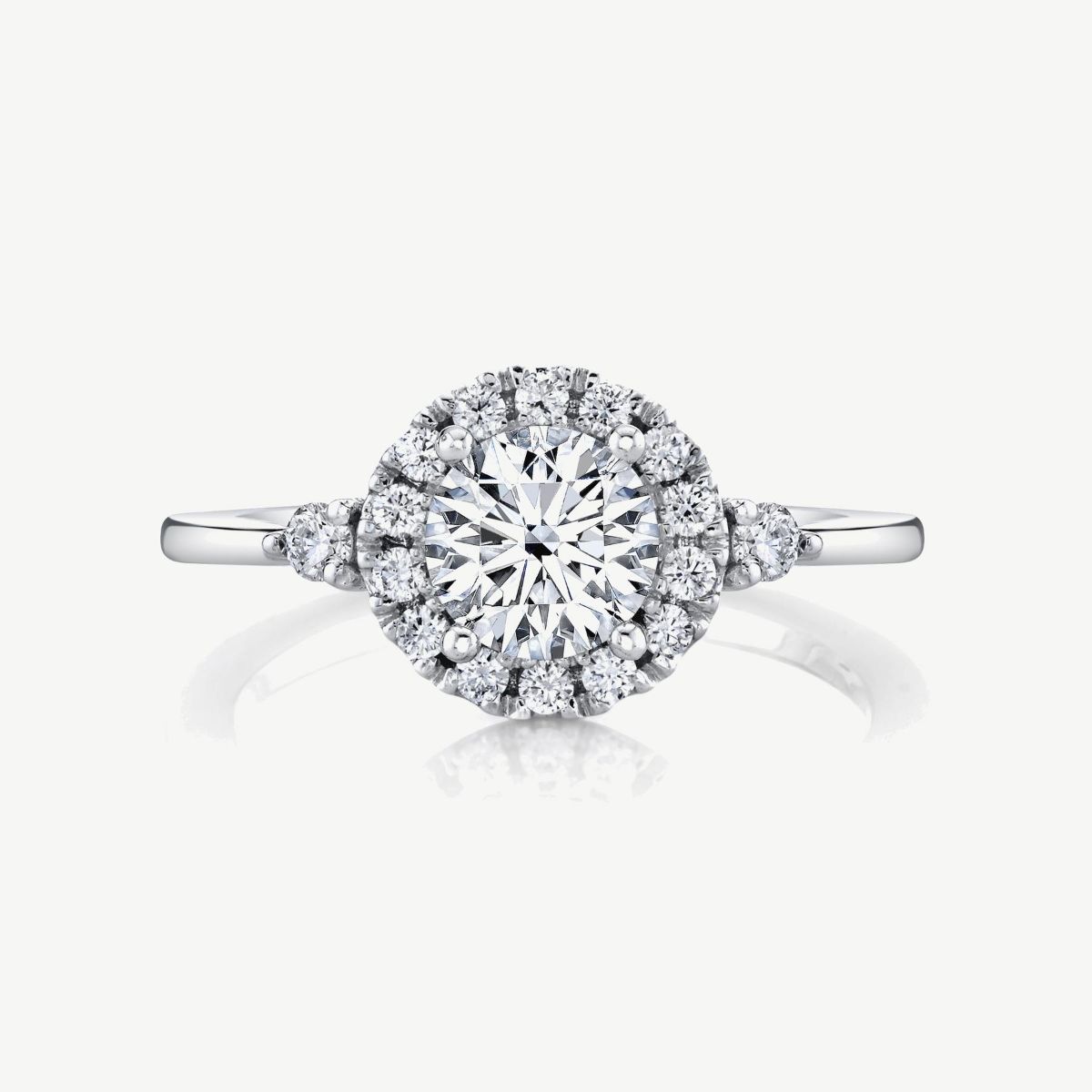 Picture of 14K White Gold Halo Diamond Engagement Ring with Side Stones