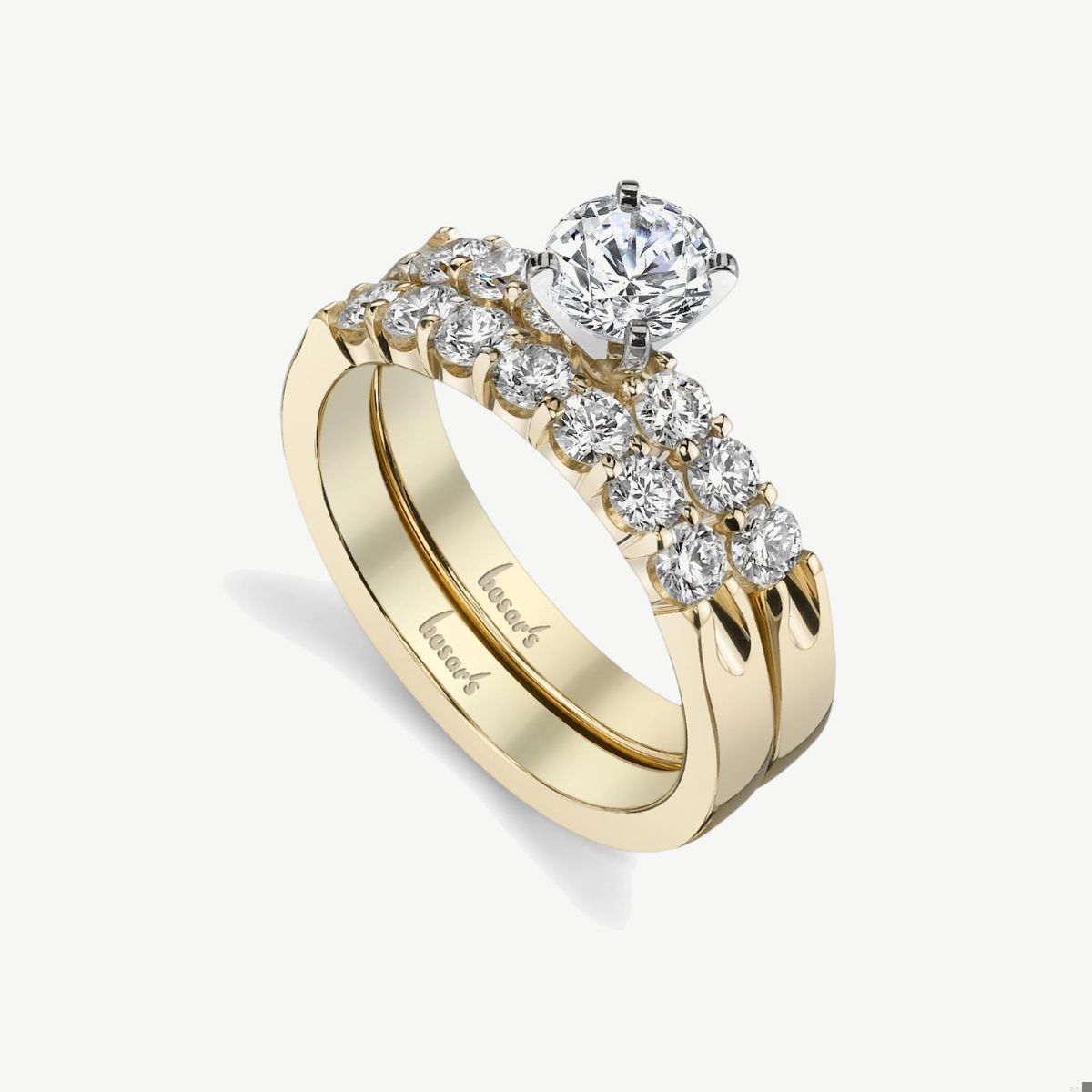 Picture of 14K Gold Bridal Die Struck Ring with Shared Prong Set Rounds