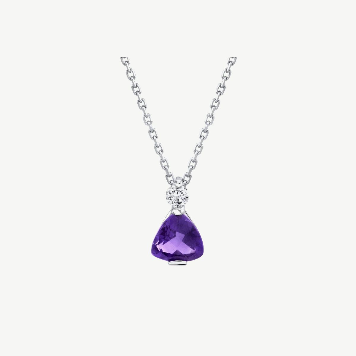 Picture of 14K White Gold Trillion-Cut Amethyst and Diamond Accent Pendant