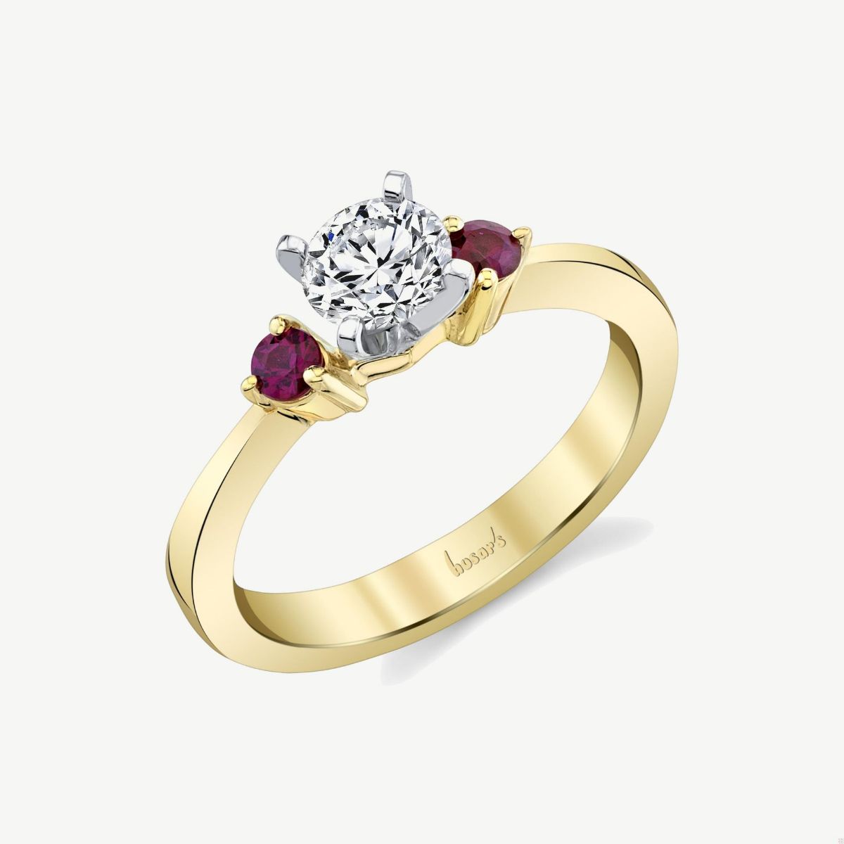 Picture of 14K Yellow Gold Past Present Future Three Stone Round Ruby Ring