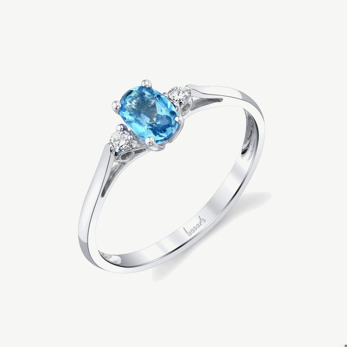 Picture of 14K Gold Blue Topaz Three Stone Ring with Oval Cast Head and Narrow Shank