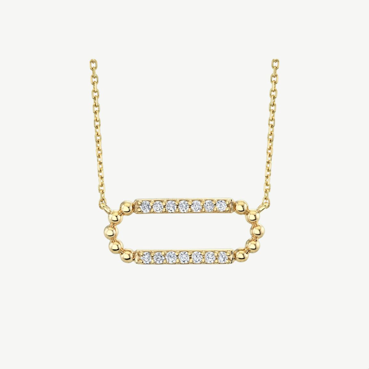 Picture of 14K Gold Diamond Oval Necklace with Open Horizontal Design and Prong Set Rounds