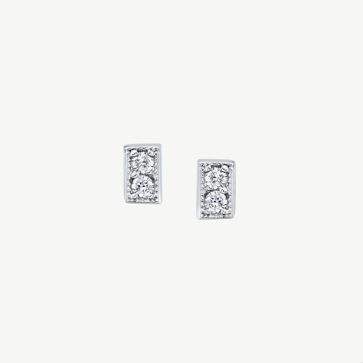 Picture of 14K Gold Diamond Bar Earrings with Prong Set Rounds Milgrain Detail Double Notched Posts