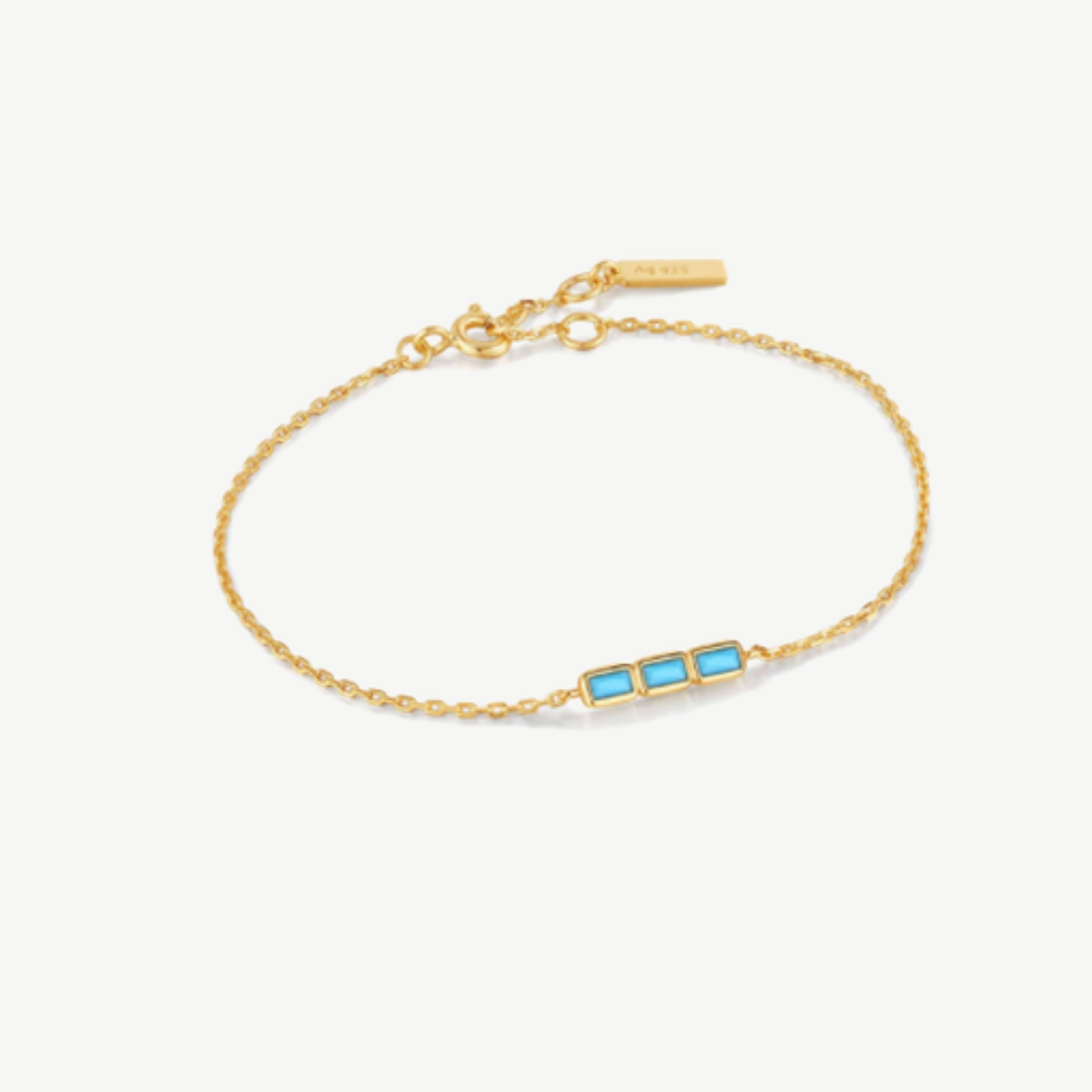 Picture of 14K Yellow Gold Plated Sterling Silver In to the Blue Turquoise Bar Bracelet