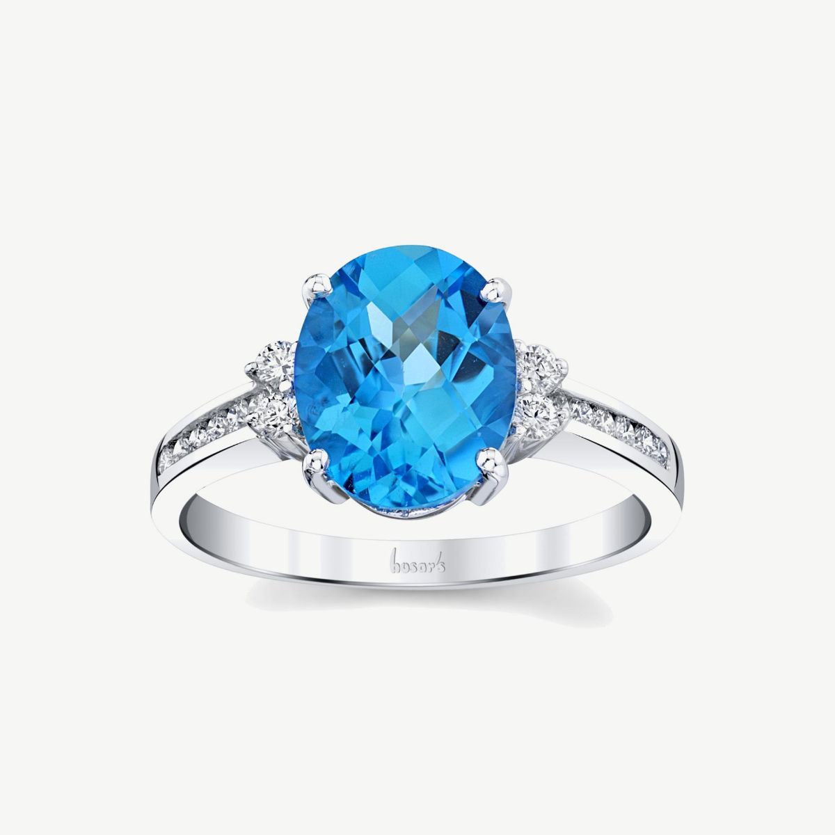 Picture of 14K Gold  Blue Topaz Oval Ring with Prong and Channel Set Diamonds