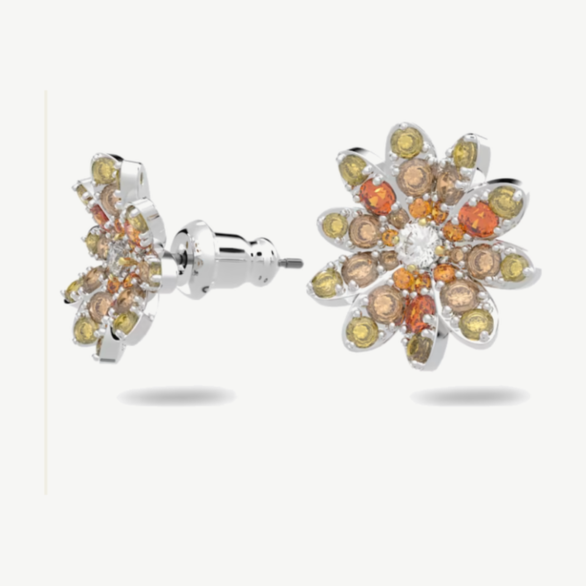 Picture of Swarovski Eternal Flower Stud Earrings with Orange and Yellow Crystals