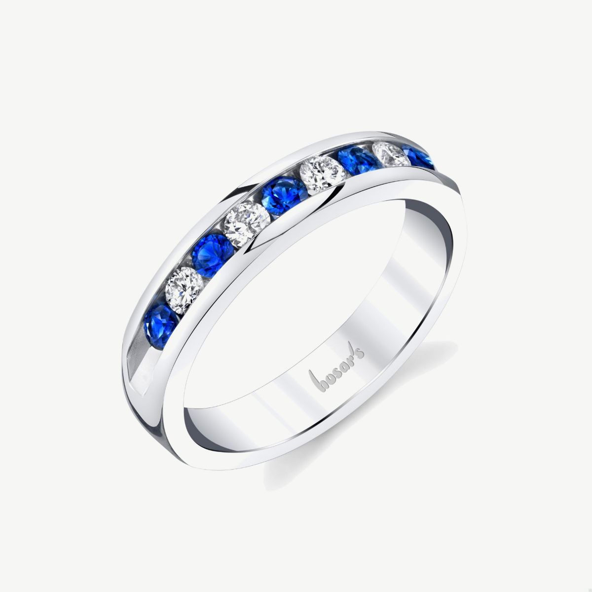 Picture of 14K Gold Blue Sapphire Band with Channel Set Rounds Soft Rounded Lap Finish