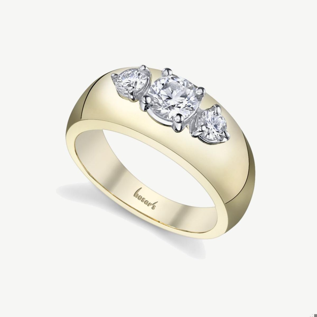 Picture of 14K Yellow Gold Three Stone Diamond Wide Band Ring