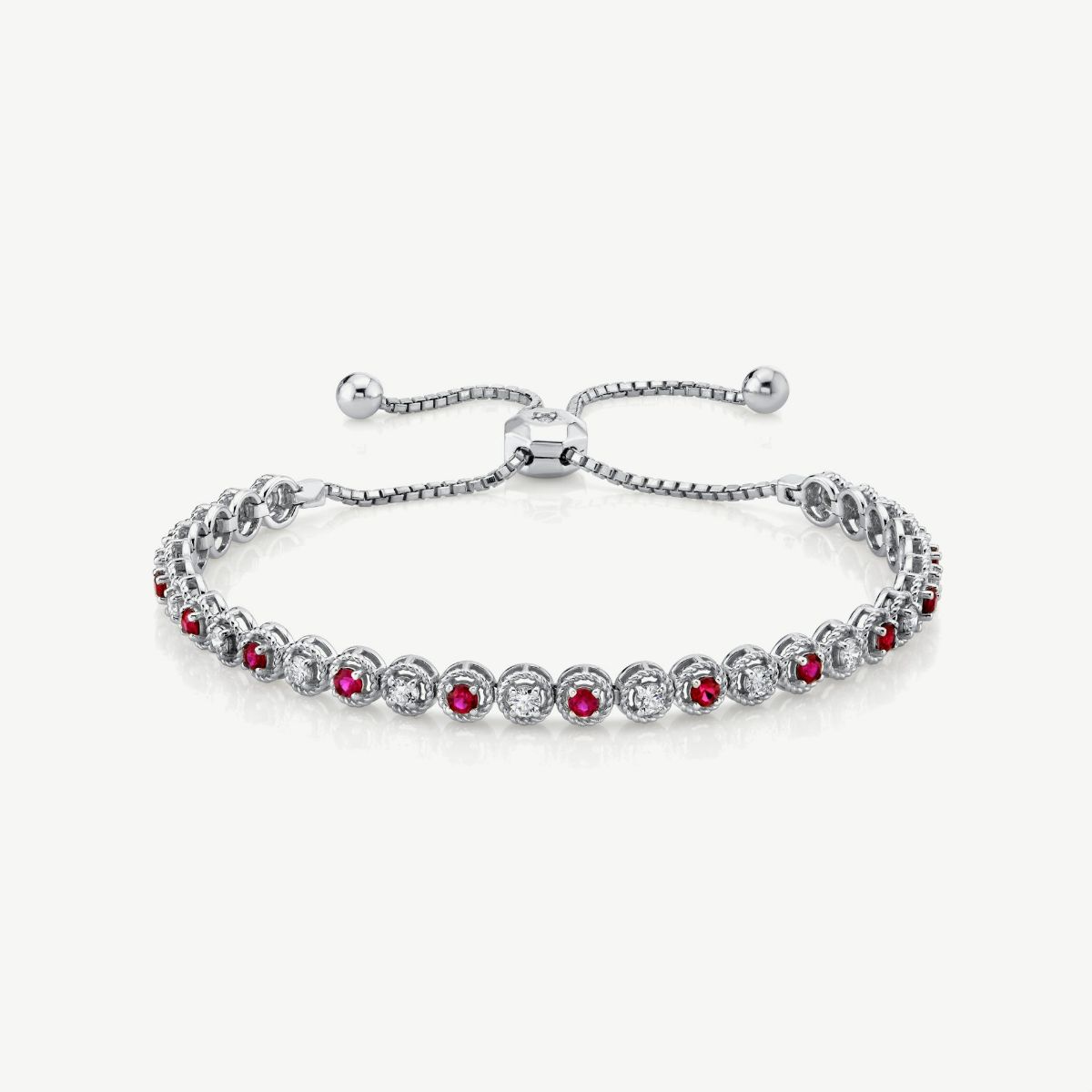 Picture of 14K White Gold Bezel Ruby and Diamond Adjustable Bolo Bracelet