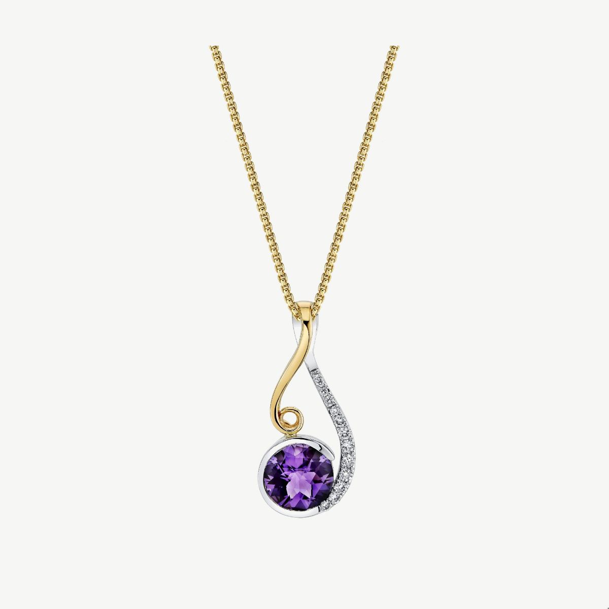 Picture of 14Kt White and Yellow Gold Amethyst and Diamond Pendant