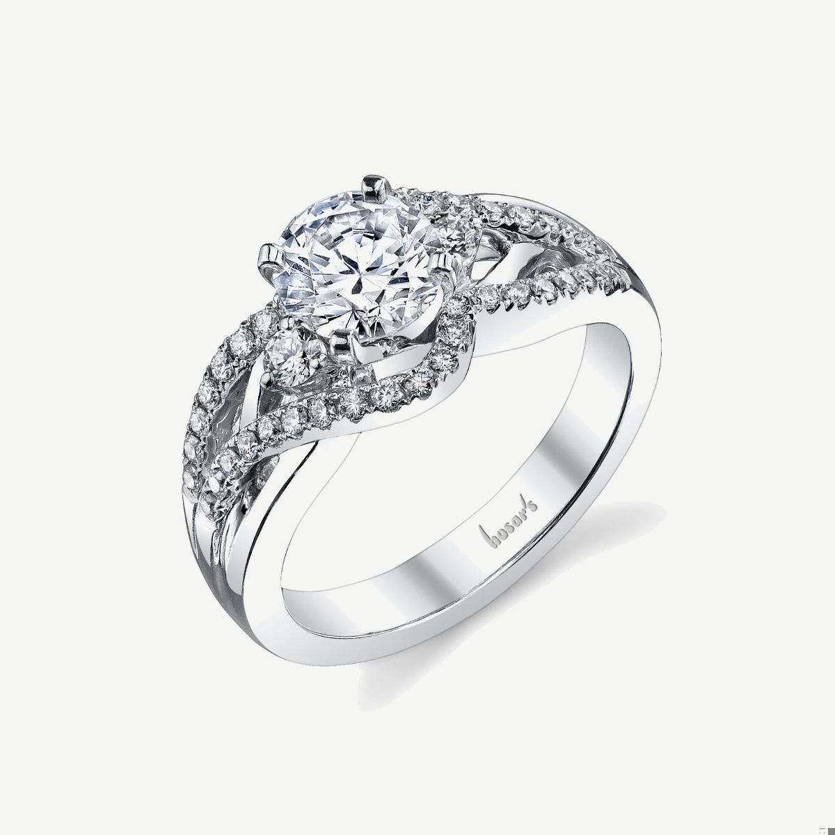 Picture of 14K White Gold Bypass Swirl Wide Engagement Ring