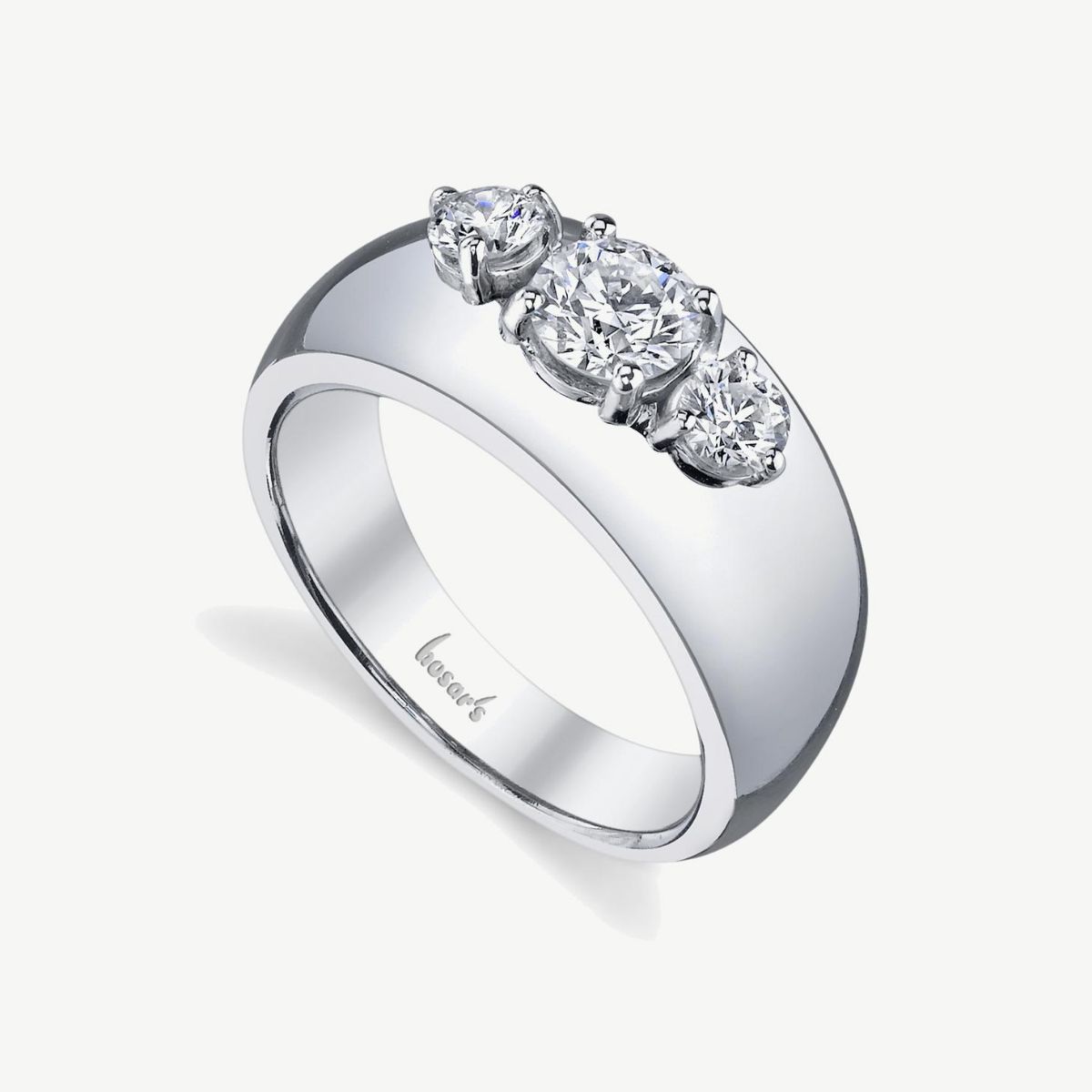 Picture of 14K White Gold Three Stone Diamond Wide Band Ring