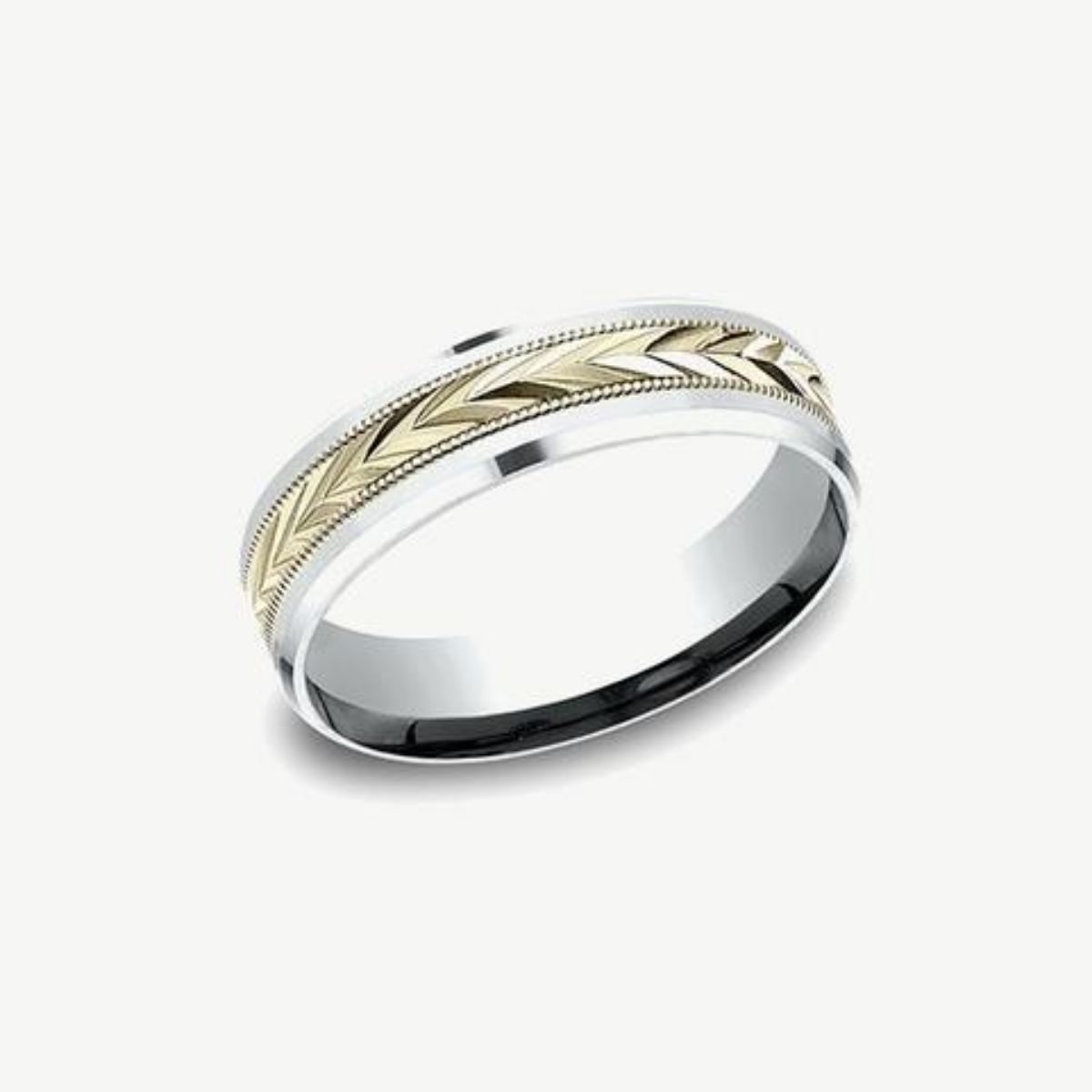 Picture of 14K Two Tone Engraved Wedding Band